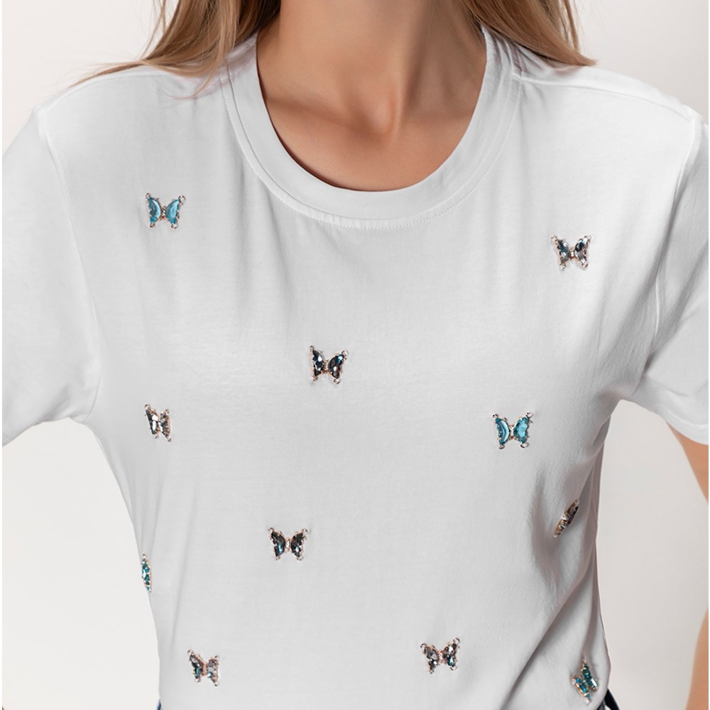 Glamour os T-Shirt whit luxury butterflies in crystals.